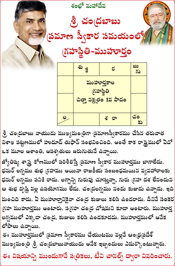 Proven mulugu prediction Nara Chandrababu Naidu Problems Due to Swearing Ceremony (Pramana Sweekarm Muhurtham 08 June-2014 Sakshi paper-mulugu.com Predicted by : Mulugu Ramalingeswar vara prasad